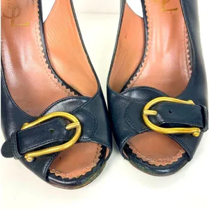 YVES SAINT LAURENT Black Leather Sling Back Heels - Size 36.5 thumbnail 2