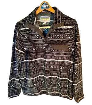 Jachs Cabin Sweaters Jachs Cabin Black White Fleece Pullover Sz Small thumbnail 1
