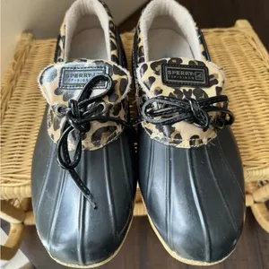 Sperry Top Sider Duck Boots Women’s Size 7 Leopard Print Rubber Shoes EUC‎ thumbnail 1