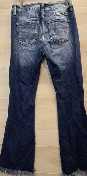 {29} KanCan Distressed Blue Jean Split Flare Hem Fringe Detail thumbnail 2
