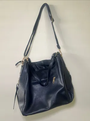 Navy Leather Shoulder Bag with Gold Hardware - Women's thumbnail 5