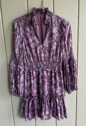 Alexis Lilac Purple Floral Mini Dress Long Sleeves thumbnail 1
