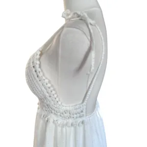 Crochet Midi Baby Doll Halter Dress Y2K Fairy White Shein Textured Tiered SZ SM thumbnail 6