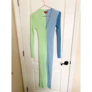 STAUD Sweater Dress Womens Shoko Size M Green Blue Ribbed Knit‎ Colorblock Midi thumbnail 4