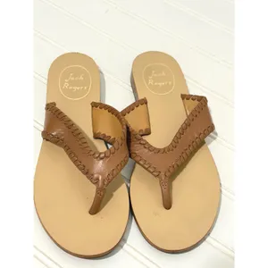Jack Rogers Womens Whipstitch Leather Thong Sandals Saddle Tan Size 8M Flat thumbnail 2