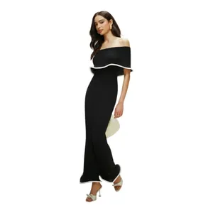 COMMENSE Color Block Off-Shoulder Ruffled Knit Dress- Black, Medium NWT Sold Out thumbnail 4
