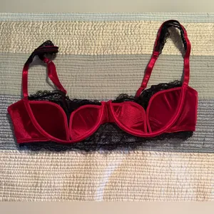 Frederick's of Hollywood Burgundy and Black Lace Satin Balconette Bra thumbnail 3
