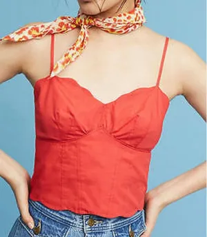 Anthropologie Maeve red scalloped cropped tank 4 thumbnail 1