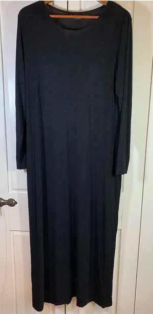 AHNI 2 Maxi Dress Women XL Black Slinky Knit Lagenlook Career Artsy Made‎ in USA thumbnail 1