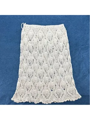 Crochet Lace Angel Skirt Ivory Cream Hand Knit Midi Length Boho Beach Fairy thumbnail 2