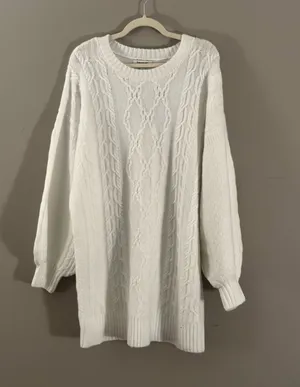 Francesca's Cozy White Cable Knit Sweater Dress thumbnail 1