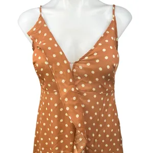 Dress Forum Brown White Polka Dot Sleeveless Ruffle High Low Maxi Dress Size S thumbnail 9