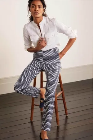 Boden elastic waist pants scalloped design navy & white size 8 thumbnail 1