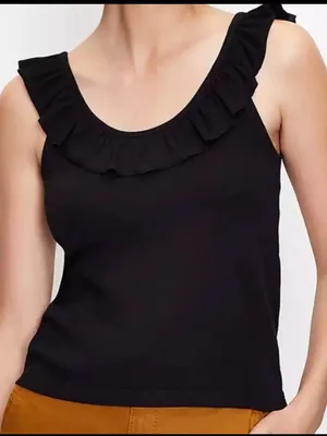 Ann Taylor Factory Women Minimalist Neutral Black Ruffle Sleeve Tank Top size M‎ thumbnail 1