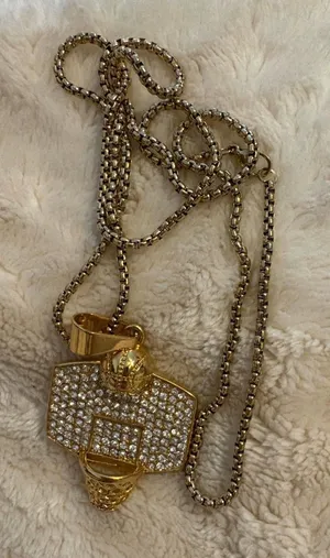 Gold Tone Crystal Basketball Pendant Necklace thumbnail 1