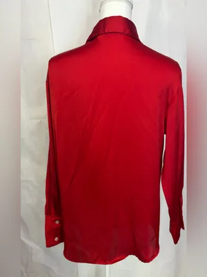 Zara Red Satin Button-Down Blouse thumbnail 4