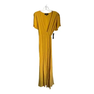 Lulu's Yellow Short Sleeve V-neck Front Slit Maxi Dress thumbnail 2