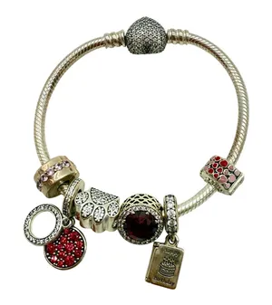 Pandora 6" Bracelet & 6 Dog Lover Charms Sterling Silver Pink Birthday Swarovski thumbnail 1