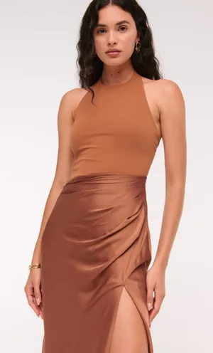 Abercrombie & Fitch Copper Brown Halter Midi Dress thumbnail 1