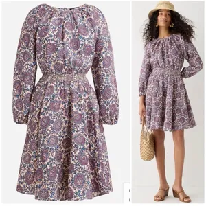 J. Crew Palermo Smocked Waist Mini Dress‎ in Floral Bouquet Linen Medium thumbnail 2