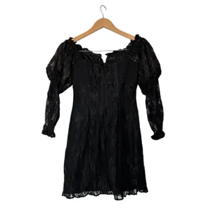 Endless Rose Off The Shoulder‎ Dress Size Medium Black Lace Fitted Long Sleeve thumbnail 6