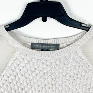 FRENCH CONNECTION Off White Wool Blend Mesh Sleeves Textured Sweater Small thumbnail 10
