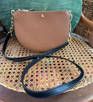Lauren Ralph Lauren Sutton 22 Half Moon Color Block Top Zip Preppy Crossbody Bag thumbnail 1