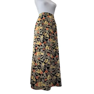 Vintage ‘90s Sag Harbor Orange, Yellow & Beige Tropical Floral Print Maxi Skirt thumbnail 2