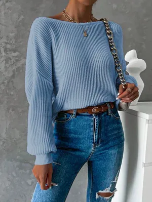 Backless Baby Blue Sweater Size XL thumbnail 1
