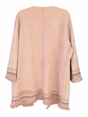 Zara Faux Suede Fringe Jacket Women M Blush Pink Open Front Boho Festival thumbnail 6