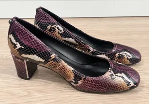 Donald Pliner Snakeskin Pumps Size 8 Burgundy Plum Brown Block Heel new thumbnail 1