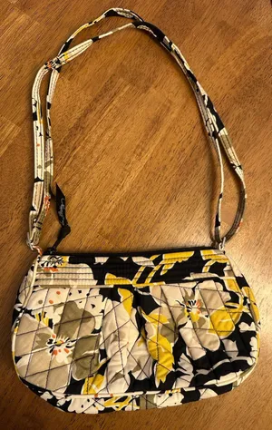 Vera Bradley Frannie CrossBody Yellow Black Dogwood Pattern Zip Close Floral thumbnail 1