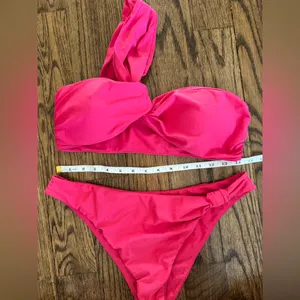 Tularosa Macey Bikini Set Berry Pink Women Large One Shoulder Asymmetrical Tie thumbnail 5