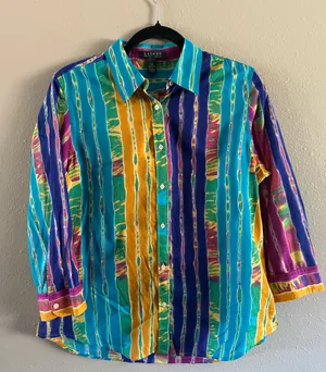 Vintage Y2K Lauren Ralph Lauren Tie-Dye Striped Blouse thumbnail 1