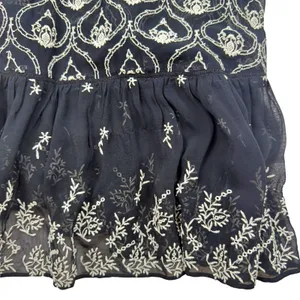 Anthropologie Black Sheer Fully Embroidered Mini Slip Dress Boho Feminine SMALL thumbnail 7