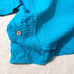 Vermont Country Store Textured Popover‎ Half Sleeve Tunic Blue Top Size S thumbnail 7