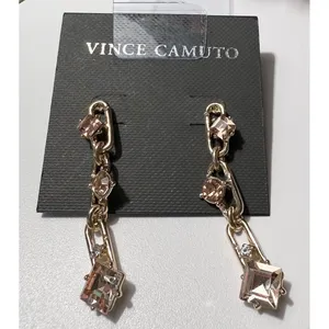 Vince Camuto Gold Tone Champagne Crystal Chain Link Drop Earrings Womens‎ New thumbnail 2