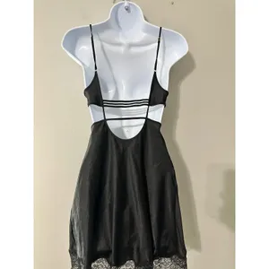Victorias Secret Black‎ Lace Trim Cutout Slip Mini Dress Chemise Size XS thumbnail 4