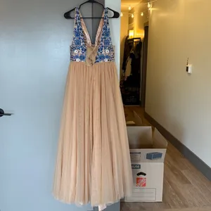 Sherri Hill 52475 Peach Halter Gown Dress Size 12 thumbnail 8