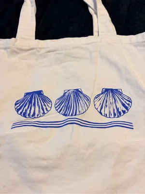 Canvas Shell Tote Bag in White with Blue Print thumbnail 3