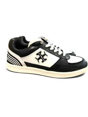 Tory Burch Clover Court Sneakers Black White Leather Logo Sneakers Size 9M NWOT thumbnail 2