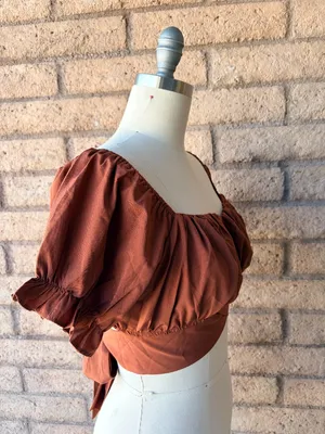 Amazon | Burnt Orange Off-Shoulder Puff Sleeve Crop Top | L thumbnail 2