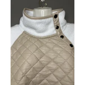 Abercrombie & Fitch Jacket Womens Medium White Tan Quilted Sherpa Fleece Snap thumbnail 5