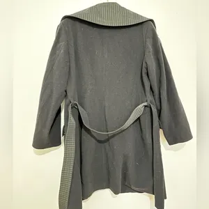 Wool blend black coat jacket minimalist full zip collared long coat size 12 thumbnail 4