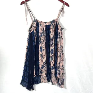 Free People Top Womens M Secret Love Pleated Trapeze Slip Dress Navy Floral Boho thumbnail 4