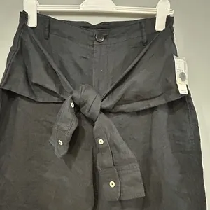 Anthropologie Black Linen Tie-Waist‎ Wide-Leg Cropped Pants High Rise NEW thumbnail 6