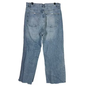 Zara Vintage Style Wide Leg Distressed Cropped Ankle Jean Raw Hem Cotton 10 Blue thumbnail 4