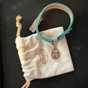 Fossil Leather Bracelet With Rhinestone Lock Charm thumbnail 1