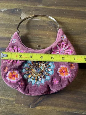 Y2K Beaded Mini Purse Floral Embroidery Velvet Arch Kiss Lock Boho Whimsigoth thumbnail 3