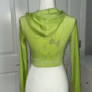 Lime Green Rhinestone Bunny Cropped Hoodie thumbnail 2